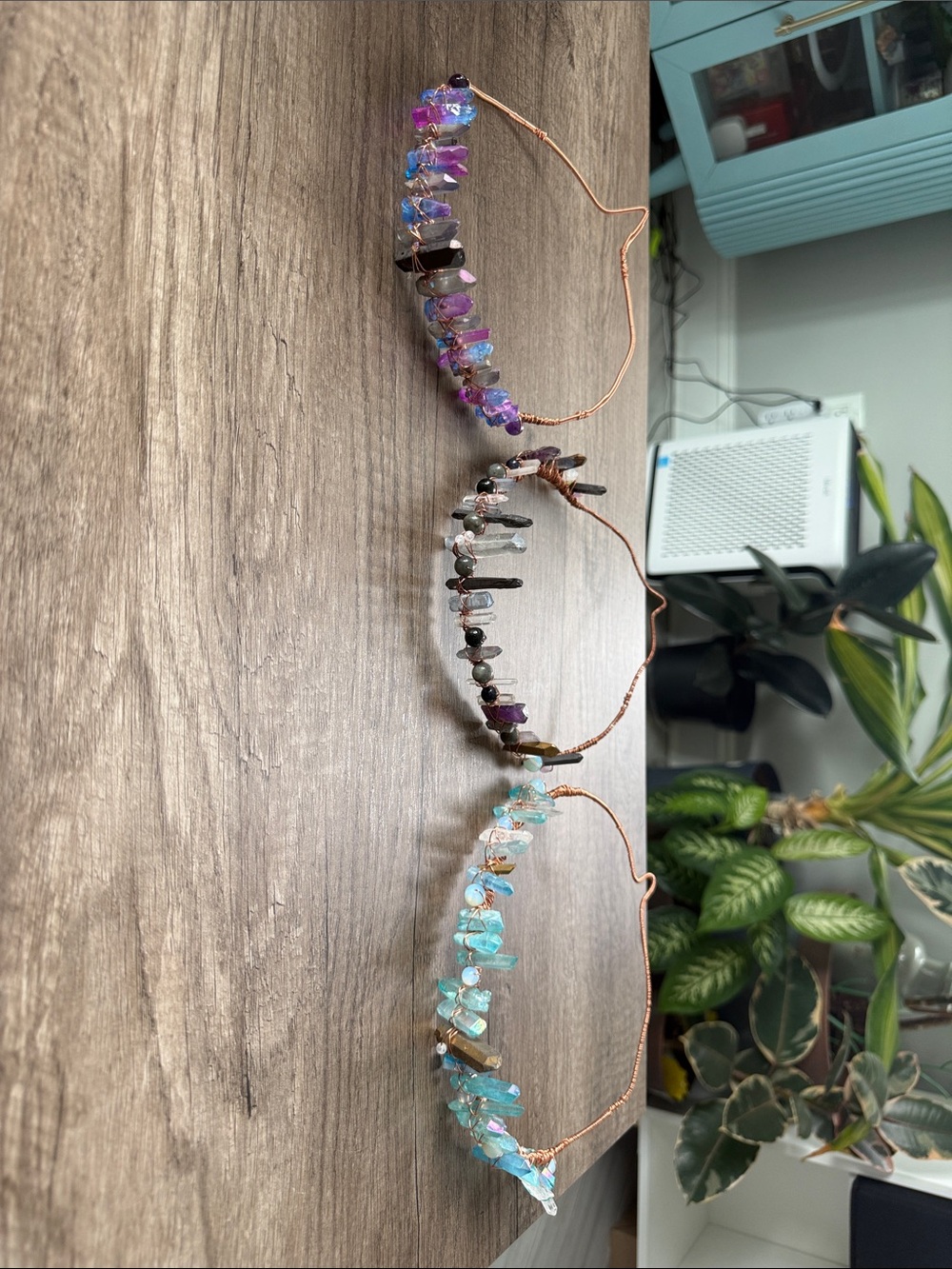 Handmade Multicolor Crystal Wire-Wrapped Tiaras - Turquoise, Purple, Black
